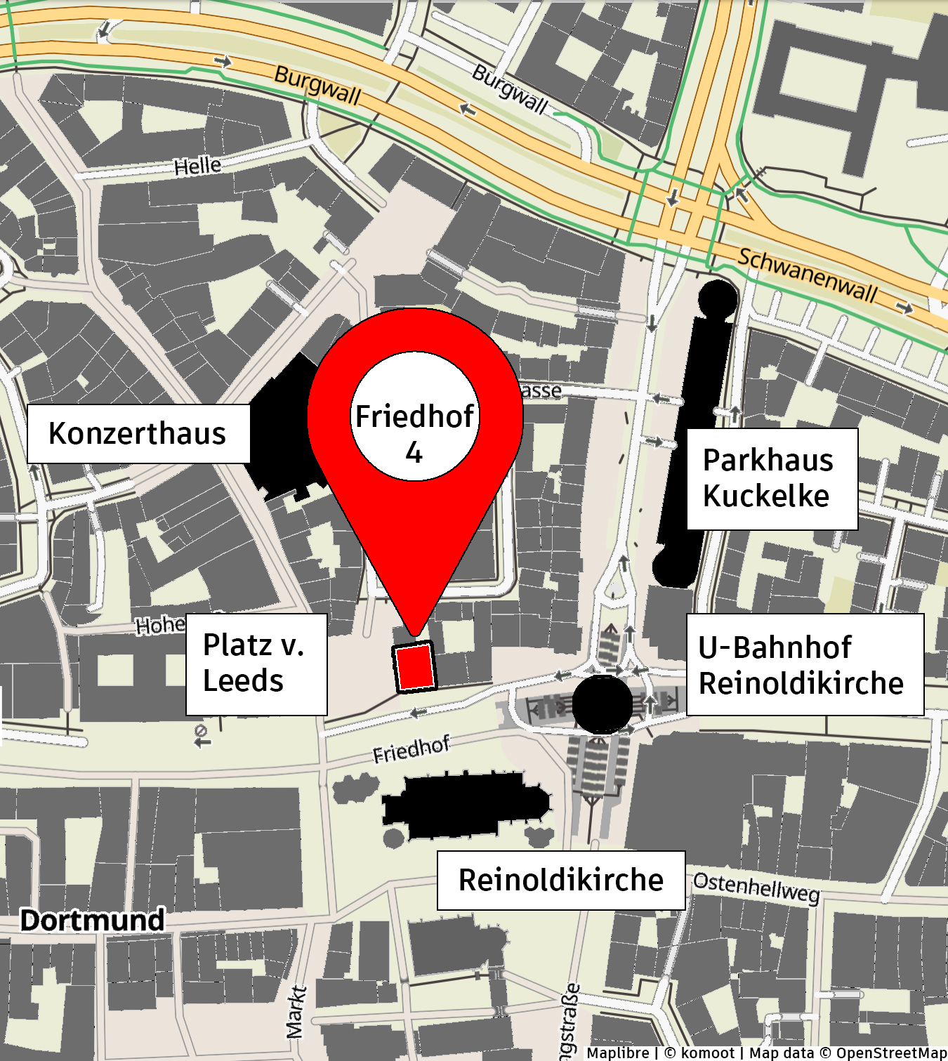 Ansicht einer grafischen Karte mit der Adresse und Umgebung des Büros